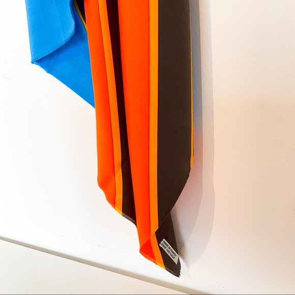 YVES SAINT LAURENT Vintage Silk Striped Electric Blue Scarf - Picture 8 of 16